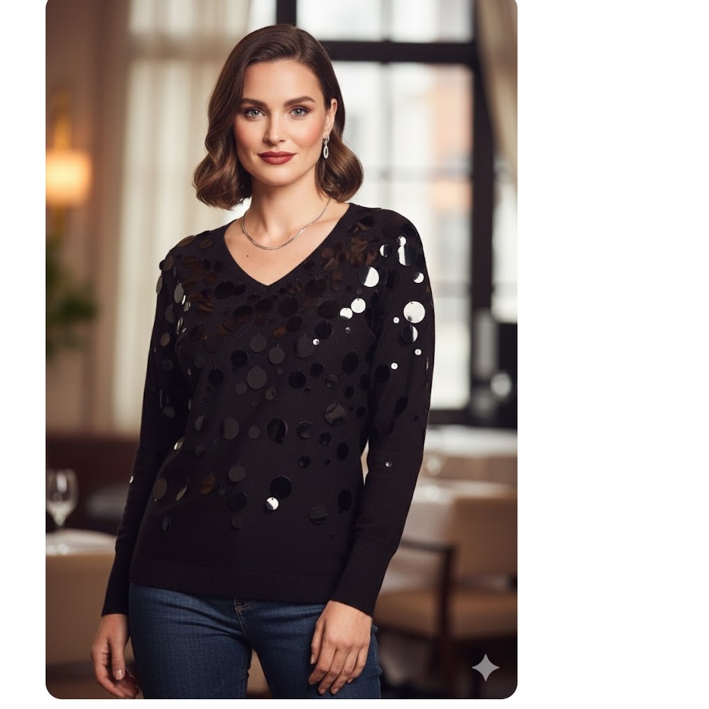 Chico's black Mixed Sequin Pullover Sweater‎ size 12
